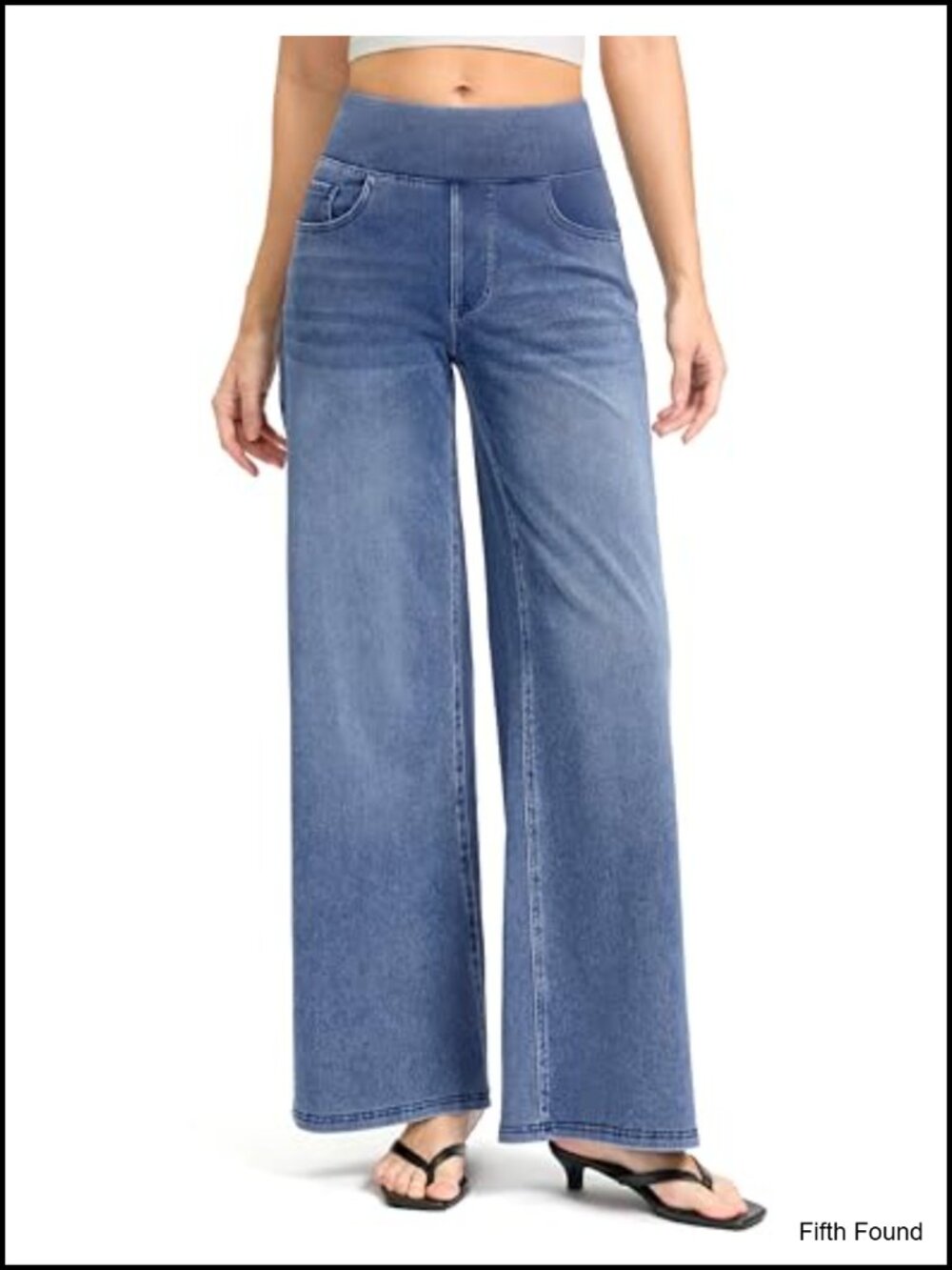High Waisted Pull On Wide Leg Jeans Stretchy Denim Pants